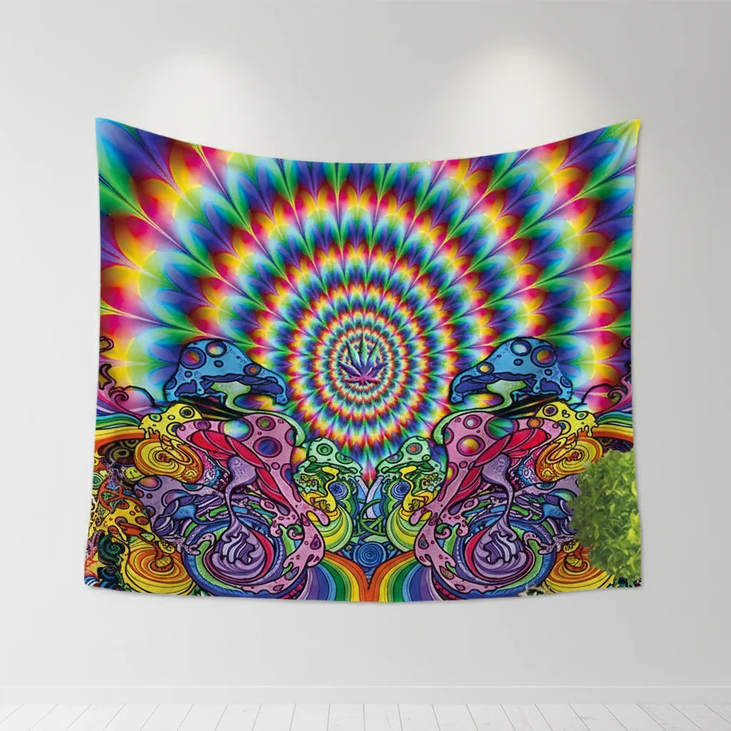 Bedroom Dorm Decor Hippie  Art Mushroom Aesthetic Psychedelic  Trippy Tapestry