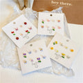 Korean Cartoon Small Stud Earrings Simple Cute Sweet Resin Earrings Butterfly Flower Stud Earrings Set for Teen Girls