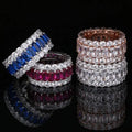 925 Sterling Silver Triple Row Eternity Ring White Gold 4 Colors Cubic Zirconia Baguette Cut Classic Style for Weddings Parties
