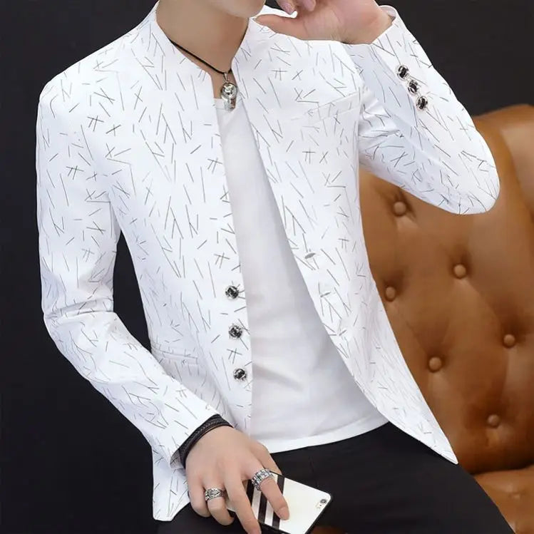 Men Coat Suits Fashion Stand Collar Long Sleeves Demin Coat Men Casual Suit Men's Jacket