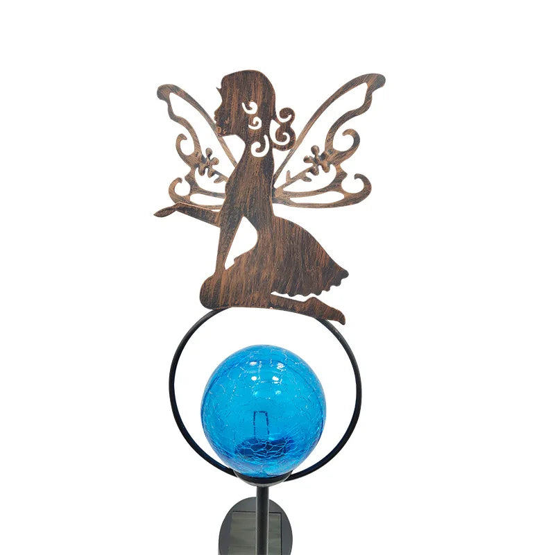 Outdoor Waterproof Metal fairy Girl Crack Ball Solar Pathway Light for Lawn Courtyard Garden square Decoration