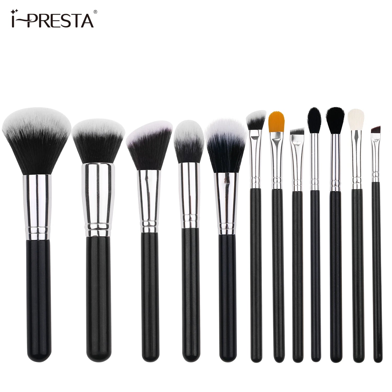 IPRESTA 12pcs Natural Hair Makeup Brush Set Wholesale Customized Logo Print for Face Concealer Shaving Brush