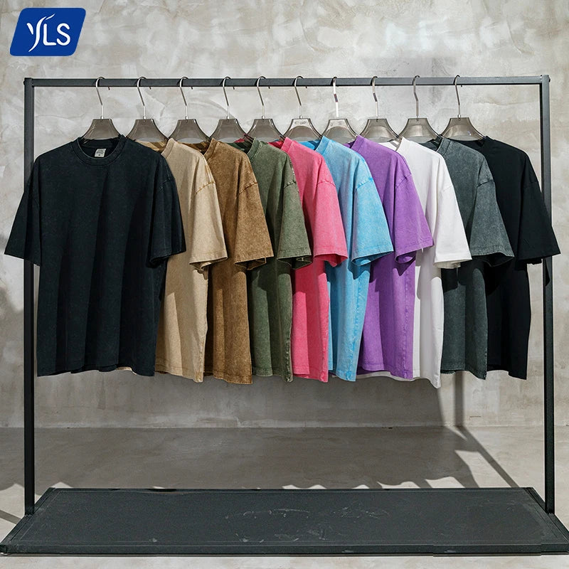 YLS 2023 Hip Hop Custom Knitted T-Shirt 100% Organic Cotton Eco-Friendly Breathable Short Sleeve Men's Casual Street Wear