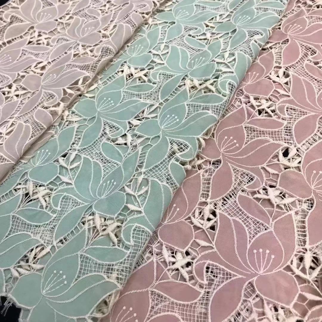 Latest Crepe De Chine Handcut Chiffon Embroidery Designer Dress Lace Fabric