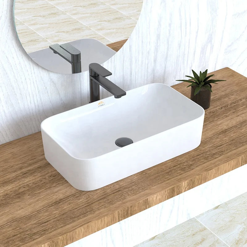 Fancy Lavatory Washbasin Rectangular Ceramic Art Basin for Counter Top