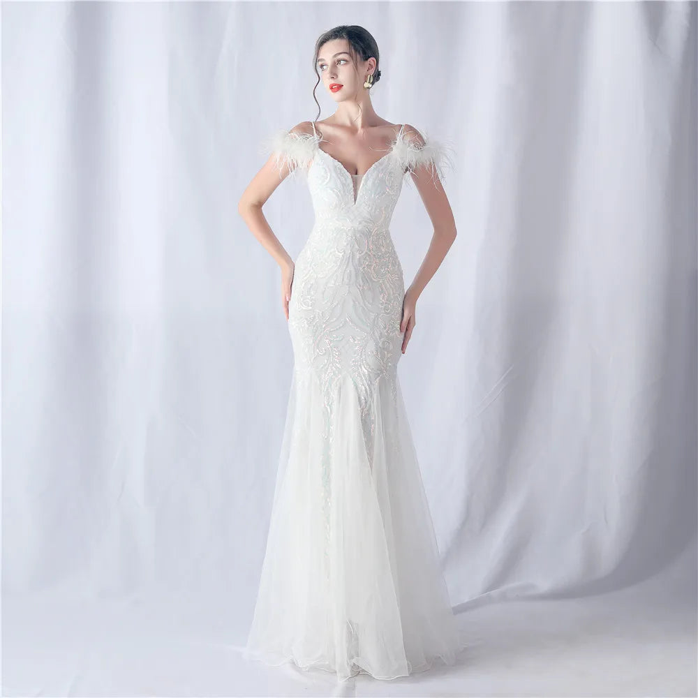 31565# Craft Mesh Positioning Flower Bead Annual Wedding Evening Dresses