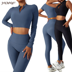 YOKE Custom Wholesale Seamless Women Gym Fitness Compression Ribbed Workout Sport Leggings for Women