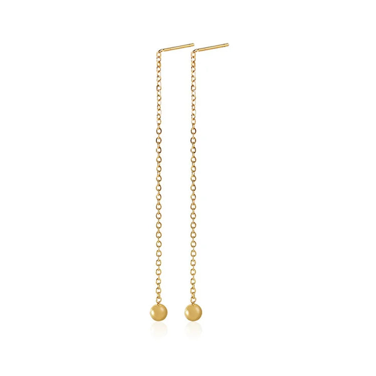 Ins Popular 18k PVD Gold Plated Earring Tassel Ear Line Round Bead Stud Earrings