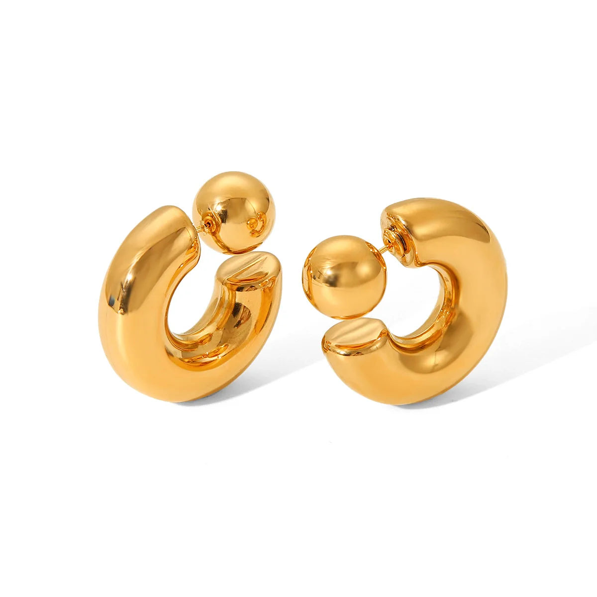 High Quality 18K Gold Plated C Shaped Earrings Waterproof Stainless Steel Geometric Stud Earrings for Gift