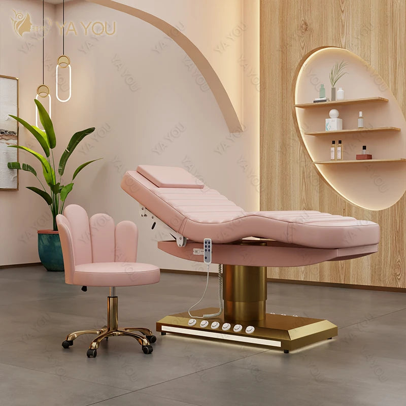 Customizable Gold Stainless Steel Base 3 Motors Beauty Massage Bed with LED Foot Control