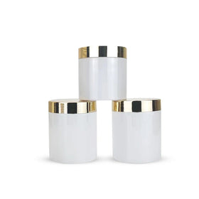 White Plastic Cosmetics Containers Luxury Body Butter Cream Plastic Jar with Shiny Gold Cap