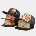 PU Flat Brim Sport Floral Full Print Straw Cover Mesh Baseball 6Panels Snapback Cap