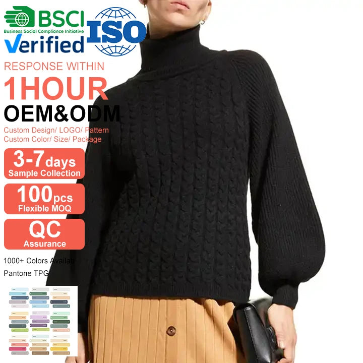 Winter Casual Standard Regular Sleeve Warm High Collar Breathable Nylon/Cotton Knitted Women's Sweater Free Size