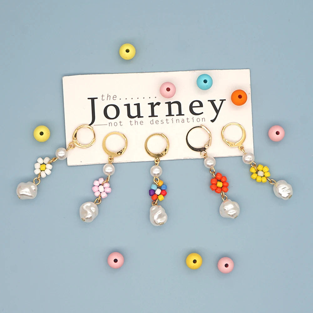 GO2BOHO White Imitation Pearl Handmade Dangle Earring Cute Bohemia Flower Earrings for Women Anniversary