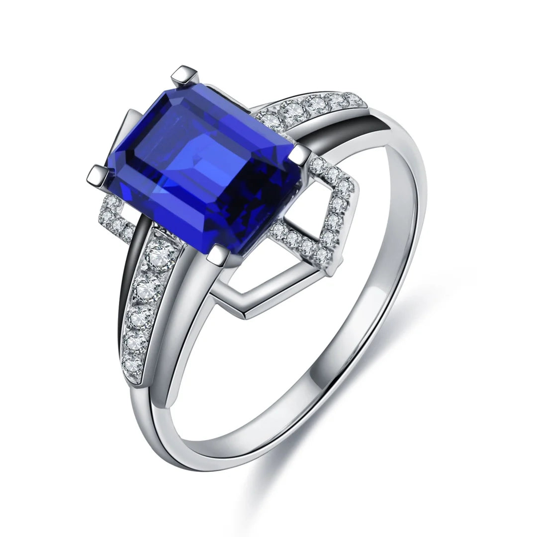 High Quality Boutique White Gold Lab Grown Sapphire Gemstone Simple Personalized Creative Design Geometric Style Party Jewelry