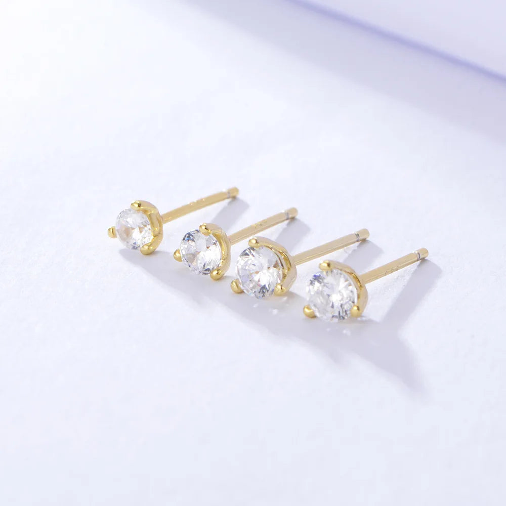 925 Sterling Silver Earrings Three Paws Claws Round Mini Zircon Gold Plated Stud Earrings for Women 925 Earrings
