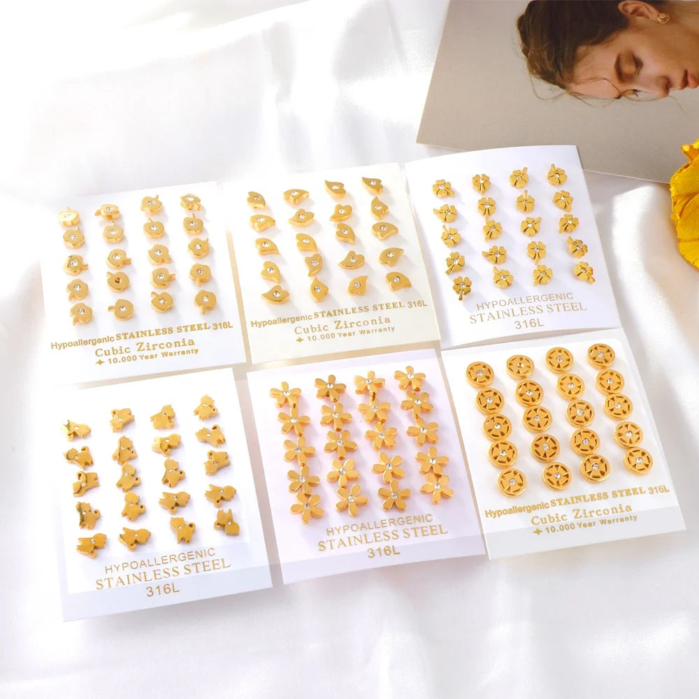 Ason Wholesale Price 18k Gold Plated Stud Earrings Stainless Steel Hypoallergenic Jewelry Stud Earrings for Kids Ladies