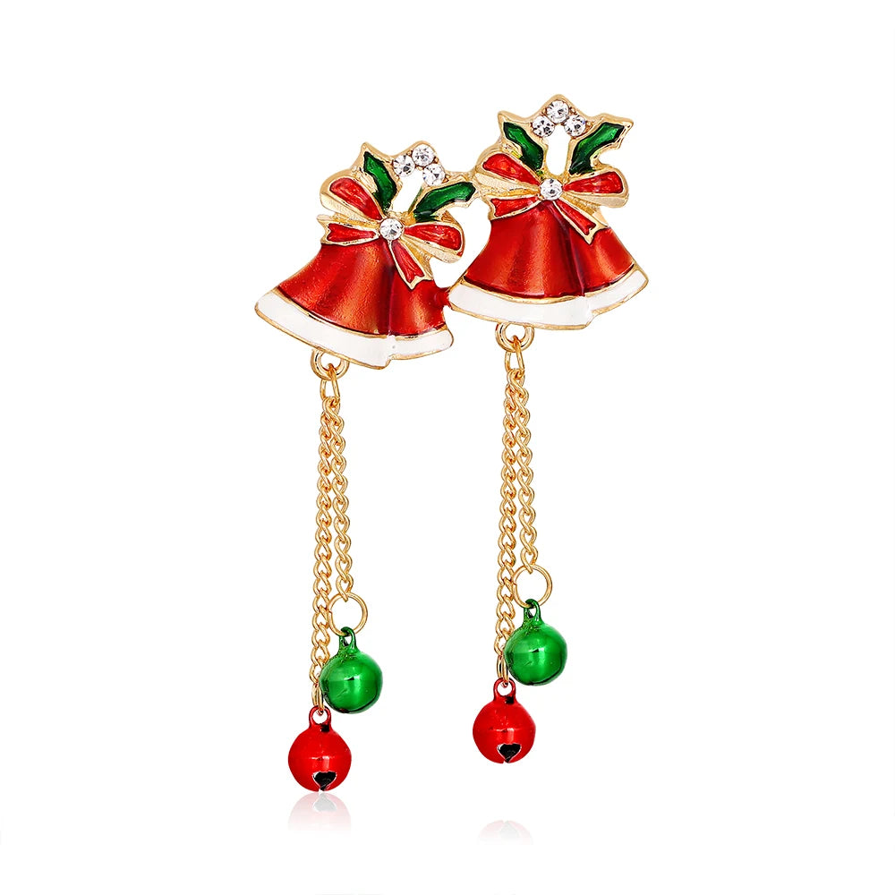 New Creative Red Diamond Brooch Christmas Bell Design Alloy Dripping Oil Bell Brooch for Weddings Engagements Children's