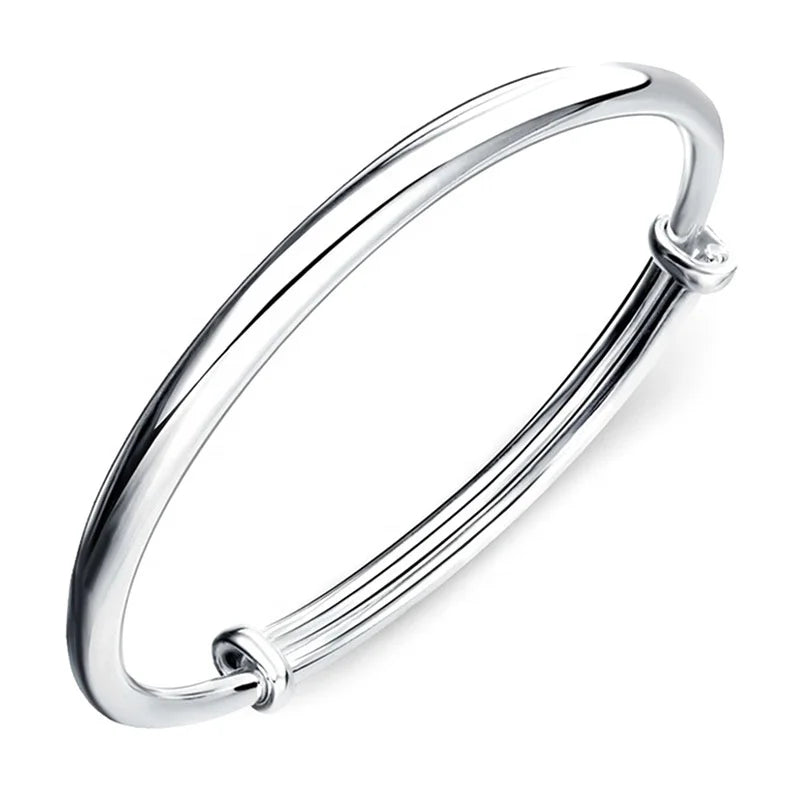 Fashion Jewelry Simple Adjustable Bangle 925 Sterling Silver Bracelets Shiny Cuff Bangles for Women Girls