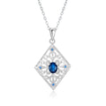YBO Vintage Style 925 Sterling Silver Geometric Flower Pendant with Natural Blue Sapphire Gemstone Necklaces for Wedding Party