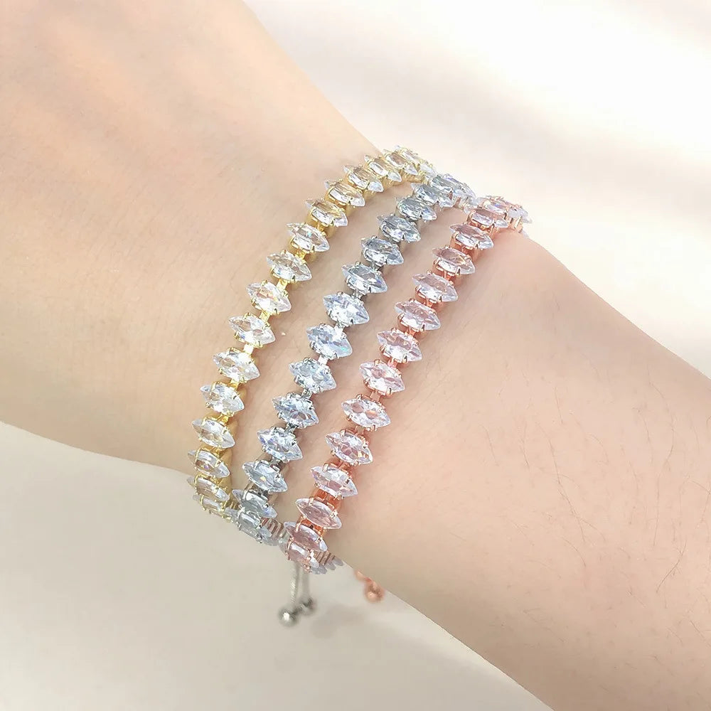 Factory Custom Fashion Cubic Zirconia Bracelet Adjustable Tennis Bracelet Copper Bracelet Gold Plated Jewelry for Women
