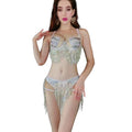 Silver Crystal Tassel Bikini Sets Bra Shorts Stage Costume Sexy Showgirl Pole Dance Stripper Dancewear Women Performance Wear