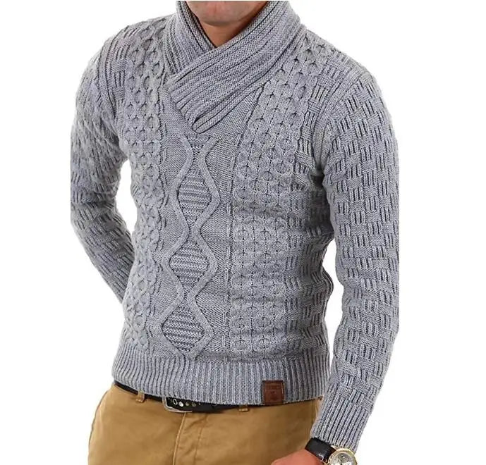 Men's Fashion Knitted Sweater Jacquard Weaving European and American Casual Half High Neck Pullover Sweater