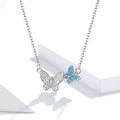 Fashion Jewelry 925 Sterling Silver 3A Blue Zircon Double Butterfly Chokers Necklace
