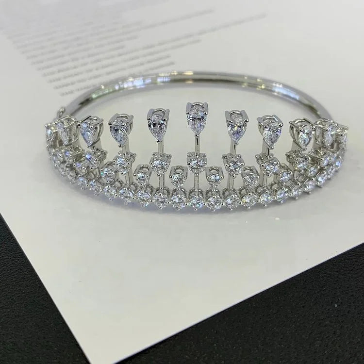 RUYI Fashion Jewelry Half Circle Diamond Tiara Design Bangle Bracelet and Ring 14k 18k Platinum Gold Fine Jewelry Set for Women