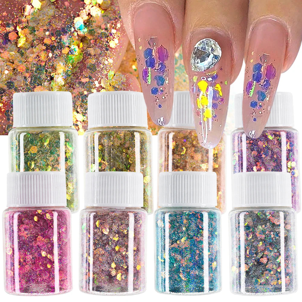 Fairy Pupil Nail Glitter Sequins 10g Holographic Flakes Hexagon Chunky Sequins Nail Art Powder Gel Polish Manicure Accessories
