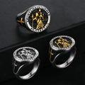 Unique Vintage Men's Rings Men Stainless Steel St. Michael Christopher Ring Travelers Saint Archangel Lucky Amulet Rings Gold