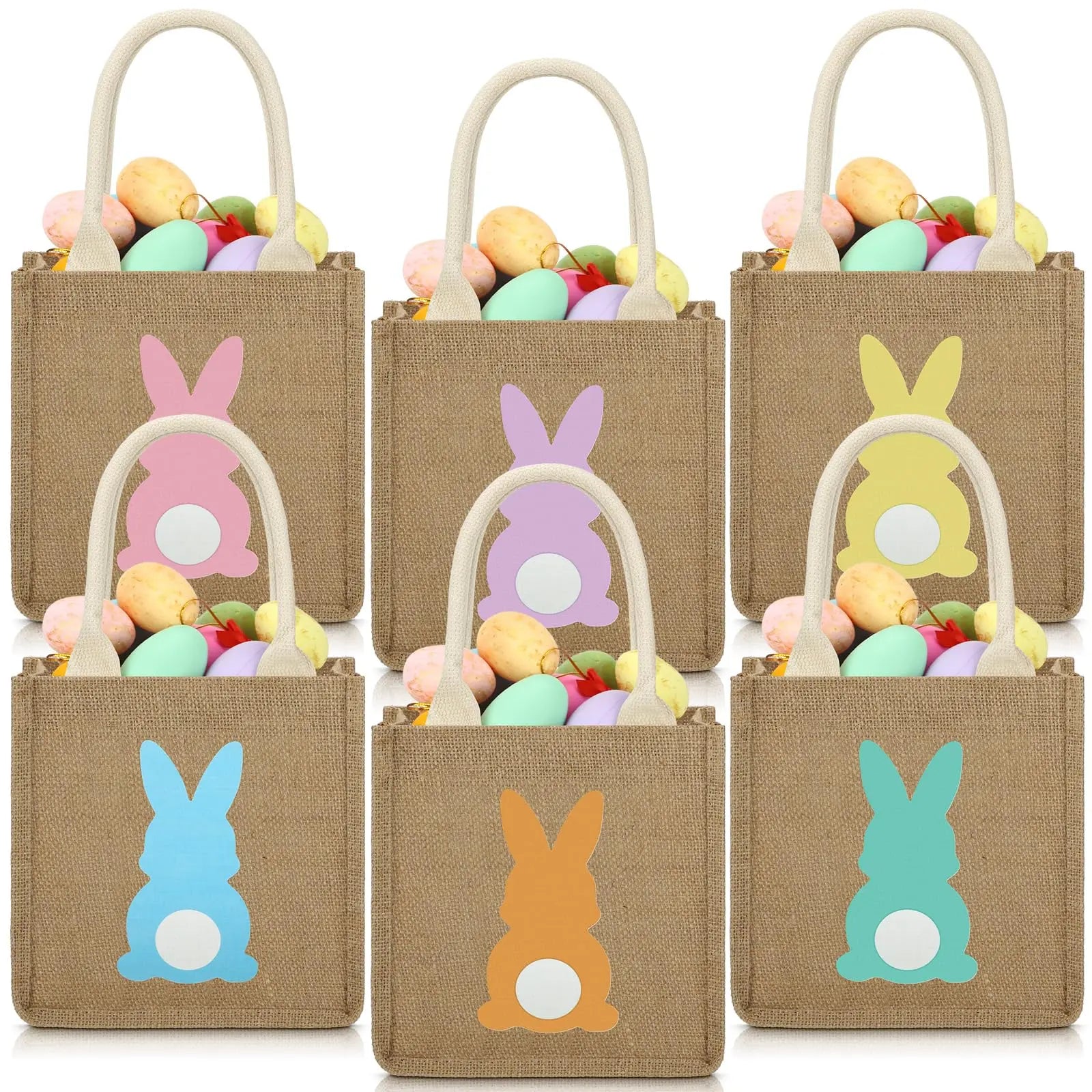 Custom Designed Easter Luxury Gifts Bag with Handle Burlap Bunny Jute Basket for Egg Candy Custom Logo Easter Goody Bags
