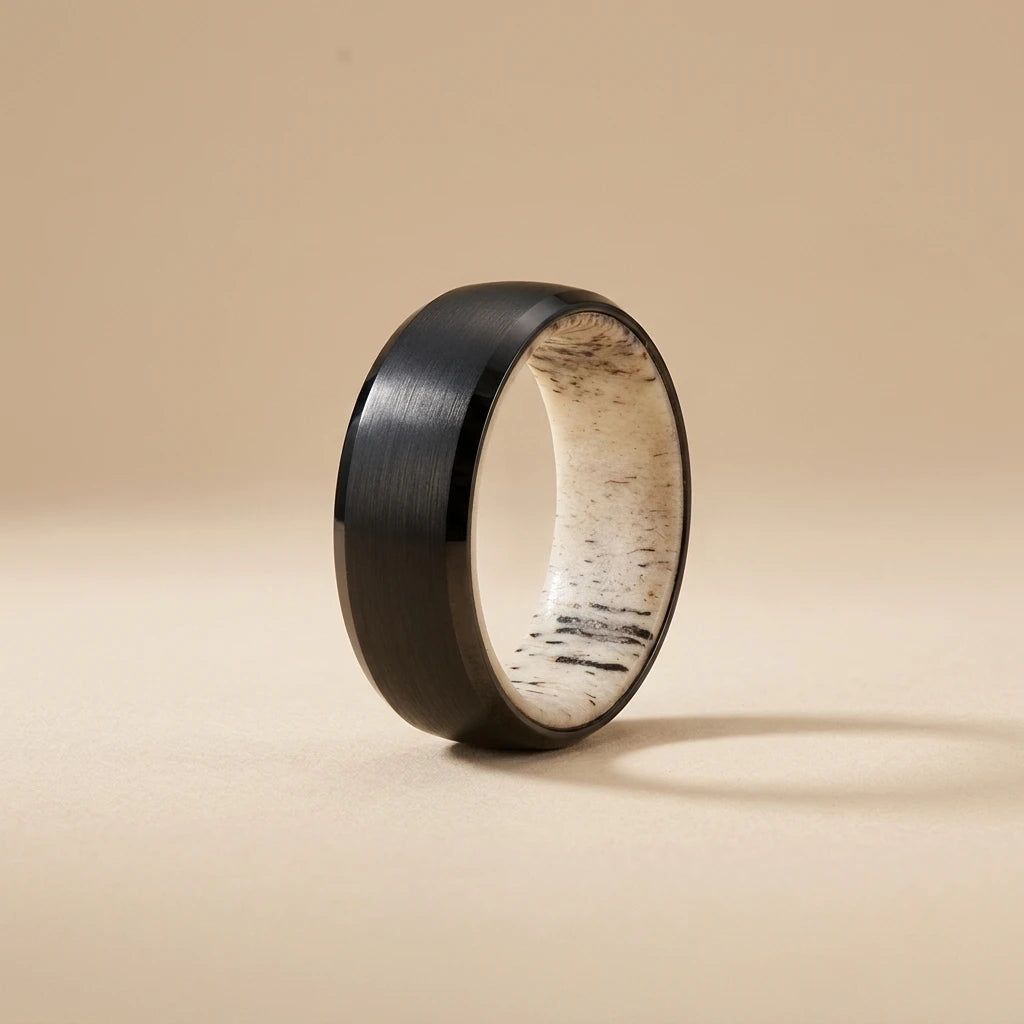 8mm Natrul Deer Antler Inlay Black Tungsten Ring for Men Women Fashion Engagement Wedding Band Mens Trendy Jewellery