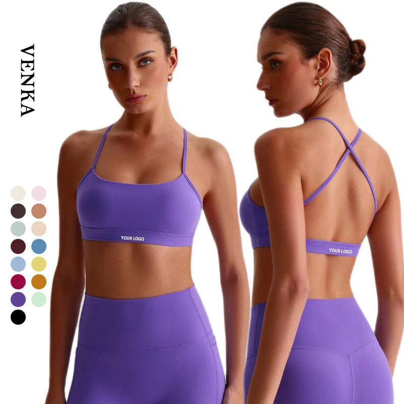 Women Back Cross Beauty Back Workout Gym Top With Chest Pads Sport Bra Quick Drying Soft Small Sling Running Yoga Bra for Female