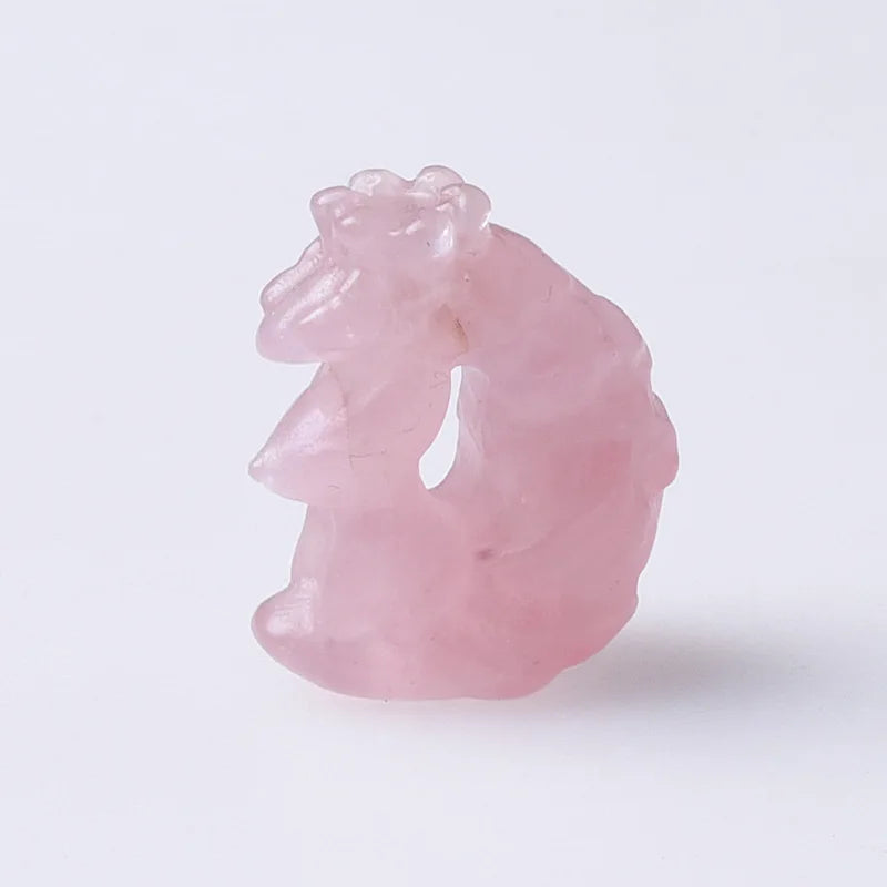 HZ New Products Cute Rose Quartz Animal Carving Natural Crystal Nine Tail Fox Carving For decoration