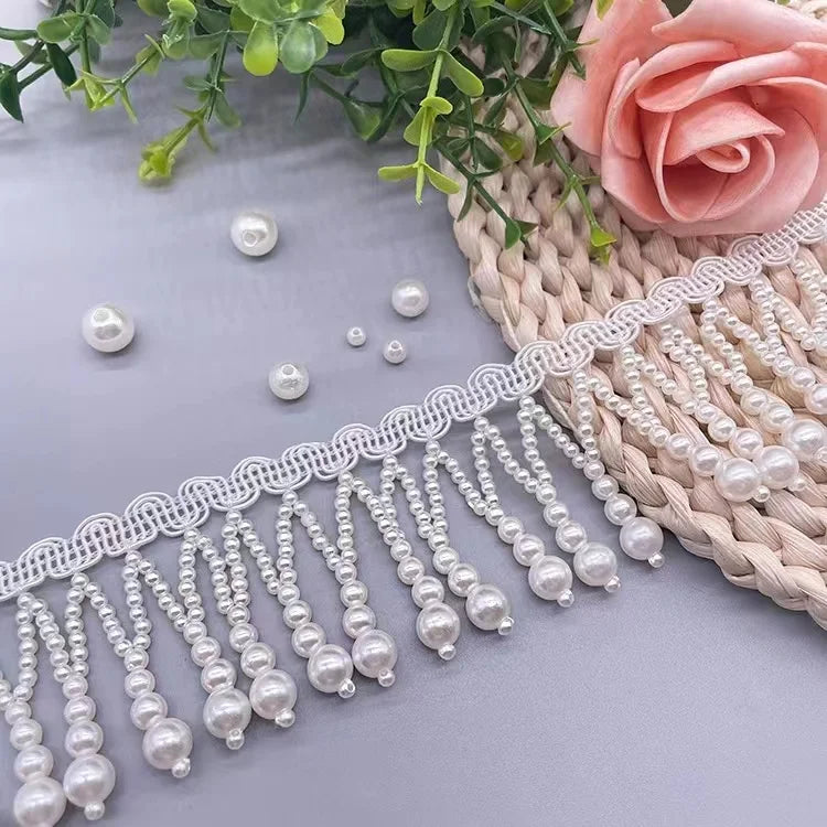 Wholesale White Long Fringe Beaded Pearl Pendant Trimming Decoration for  Garment Hanfu Dress Tassel Accessories XY03
