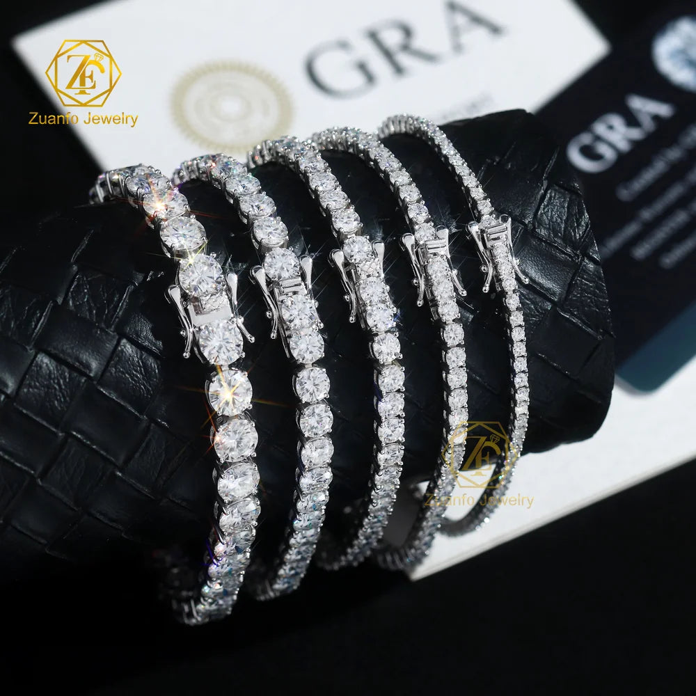 925 Sterling Silver Vvs Moissanite Chain 2mm 3mm 4mm 5mm White Gold Women Men Fine Jewelry Gifts Gra Lab Diamond Tennis Bracelet