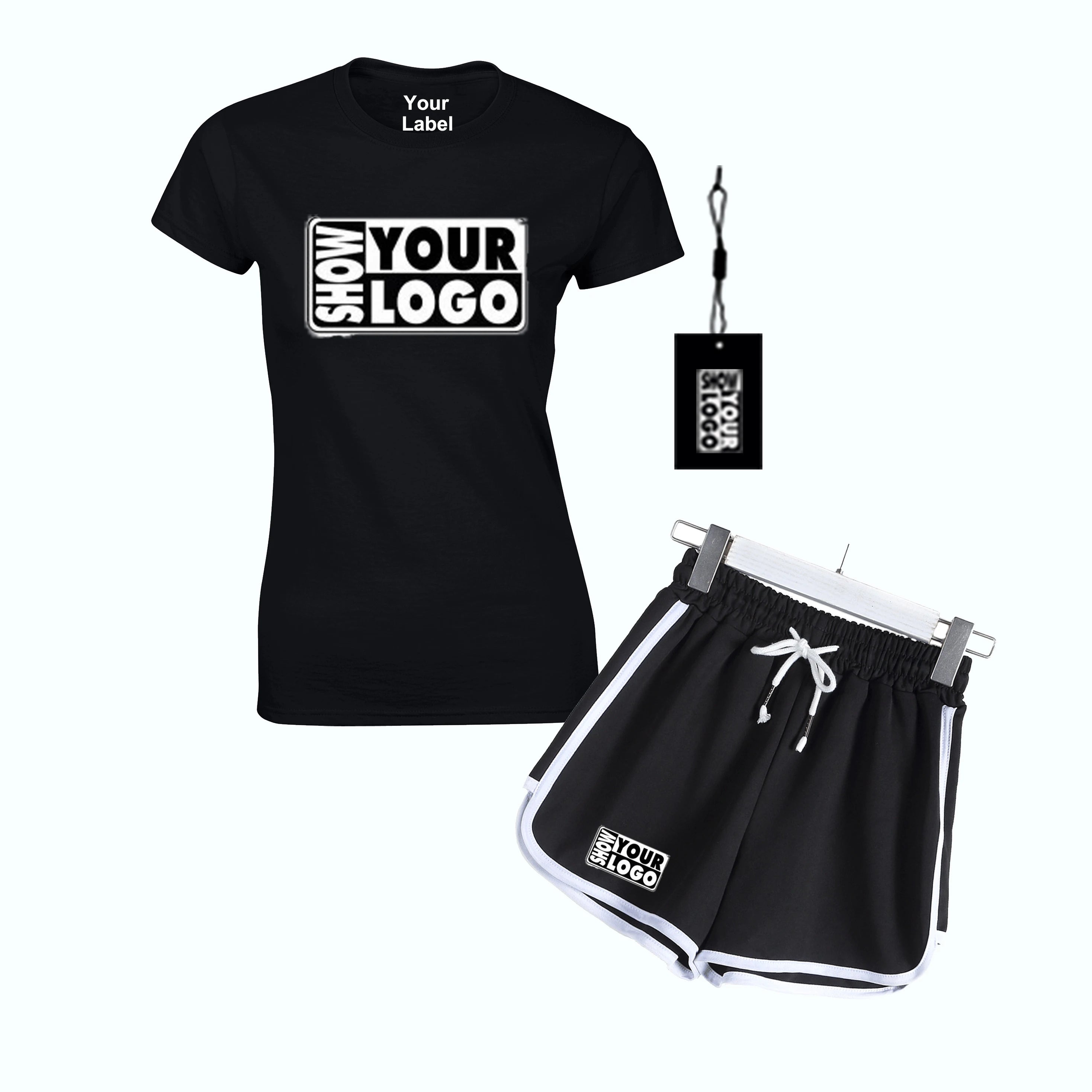 Custom Logo Blank Women Summer Shorts Set Casual Wear Unisex T Shirt and Shorts Two Piece 100% Cotton Set