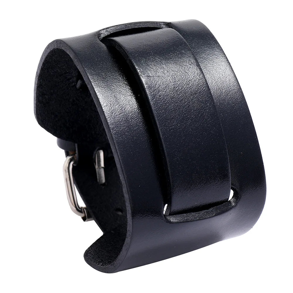 Classic Genuine Leather Jewelry Retro Men's Punk Wristband Adjustable Wide Leather Bracelet Factory Direct Sale