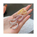New Style White Gold Exaggerated 925 Sterling Silver Emerald Cut Pink Zirconia Paved Big Heart Hoop Earrings