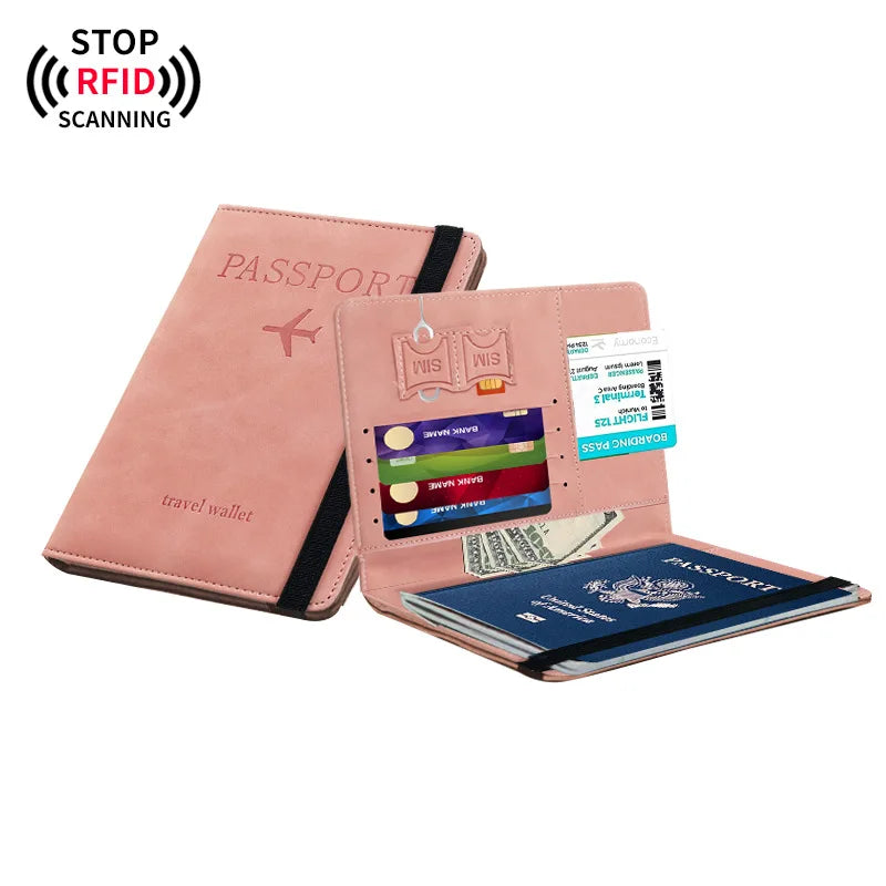 Waterproof RFID Travel Wallet Solid PU Leather Material Passport Holder Cover with Card Slots for Traveling