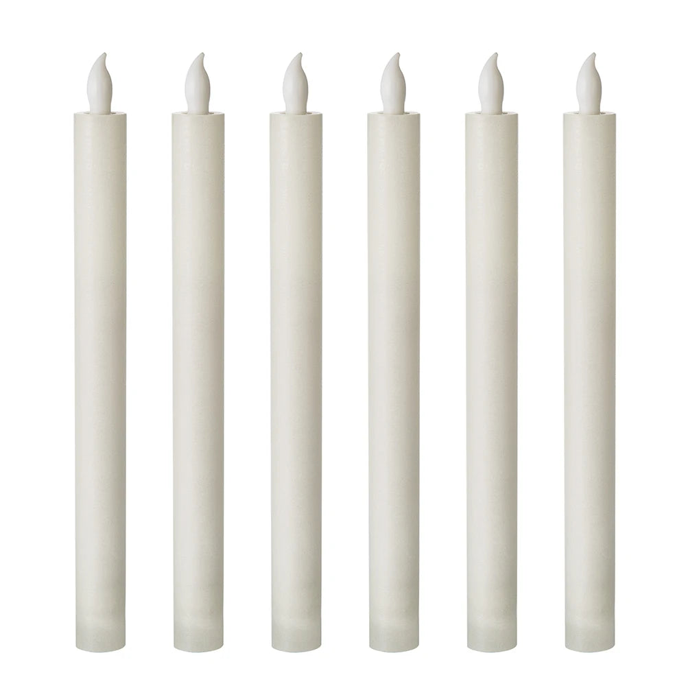Matti's Set of 6 Ivory Paraffin Wax Battery Operated Battery Operated Flameless Thin Flicker Led Taper Candle