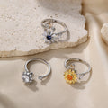 Rotary Colorful Zircon Flower Rings Sunflower Daisy White Gold Color Palladium Plated Brass Adjustable Anxiety Rings for Women