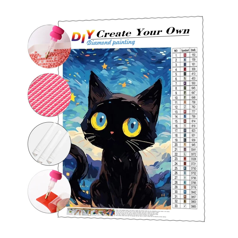 Hot Selling 5d Diy Diamond Painting Cute Cat Starry Night Embroidery Rhinestone Full Drill AB Diamond Painting Set Home Decor