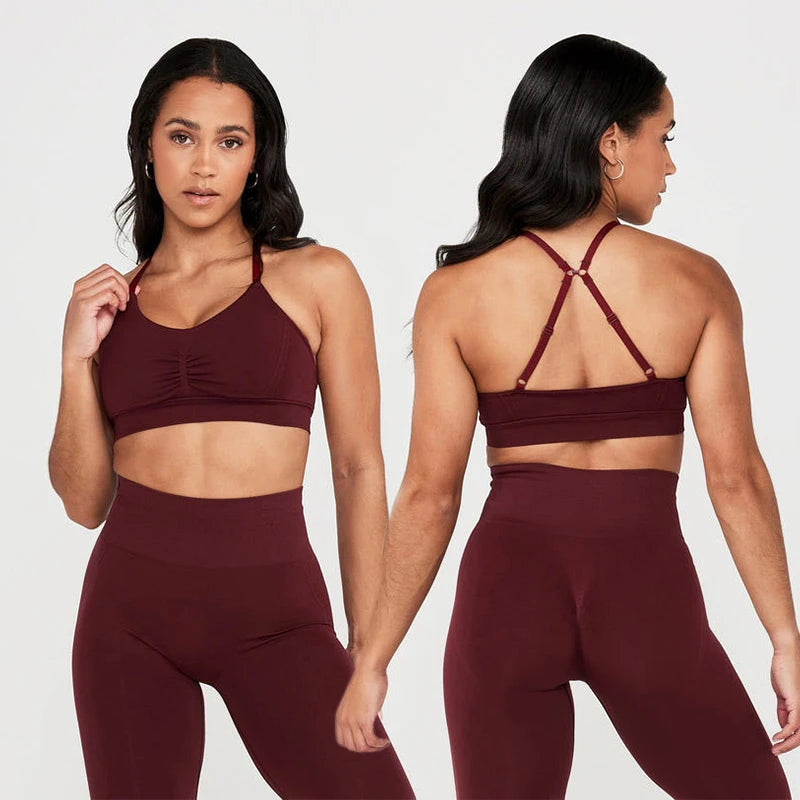 Custom Logo Ins Hot Seamless Adjustable Thin Strap Sports Bra Butt Lift Leggings Gym Yoga Suit Set Women Fitness Active Wear