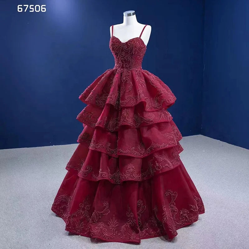 Rsm67506 Red Wedding Dress and Size Ladies Dresses Suspended Embroidered Cake Skirt Evening Dress