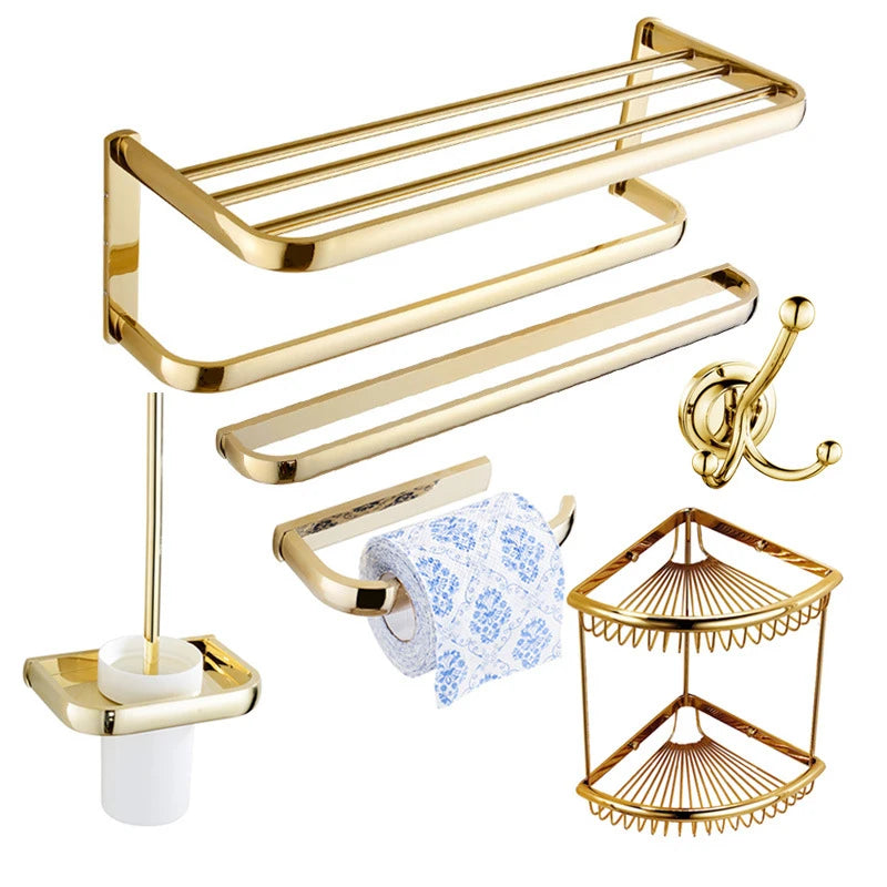 Gold Bathroom Accessories Set Wall Mount Solid Brass Towel Rack Set Bathroom Hardware Set