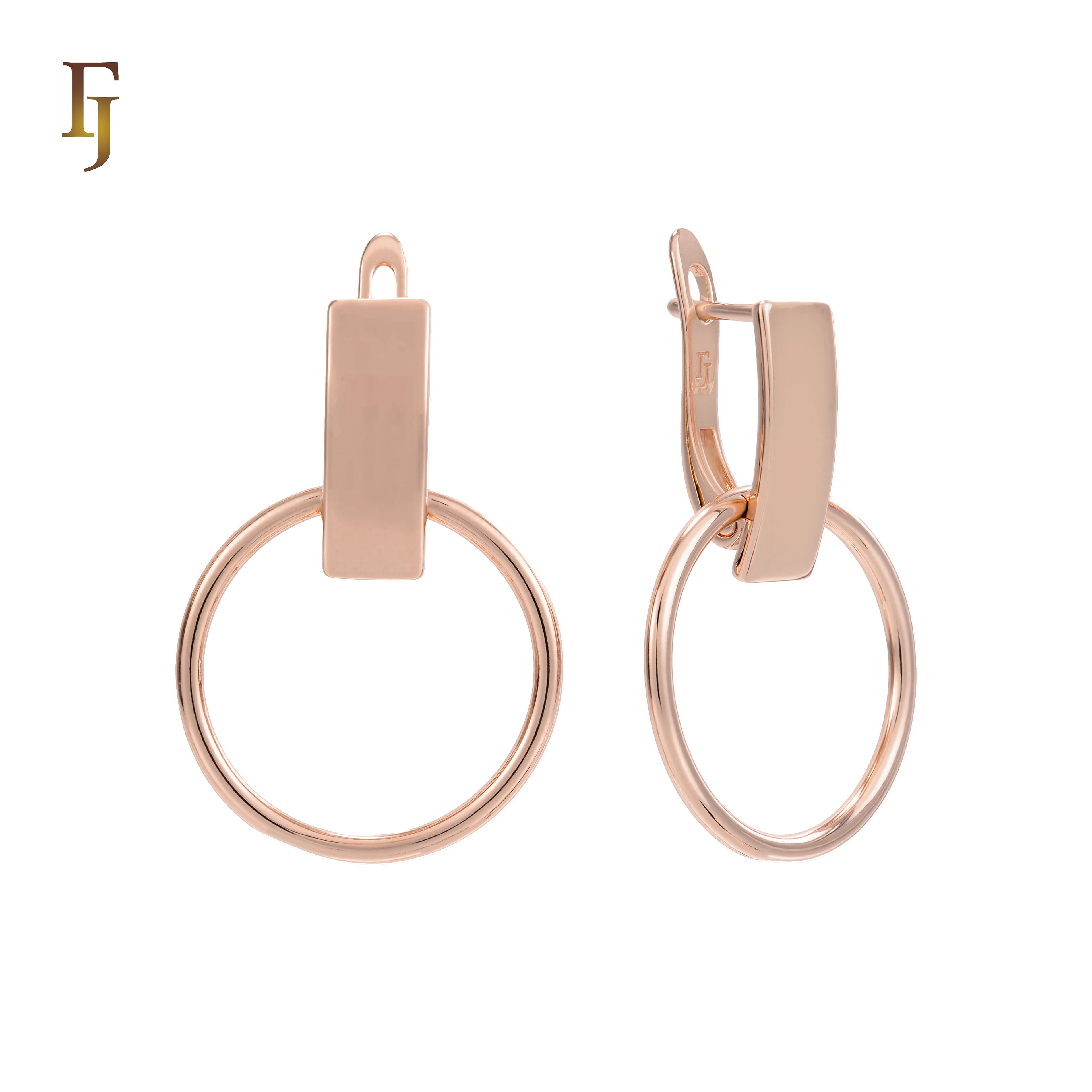FJ Fallon Fashion Jewelry Gold Russian Lock Earrings Geometric Minimalist Rectangle Circle Sleek Non-Tarnish Brass