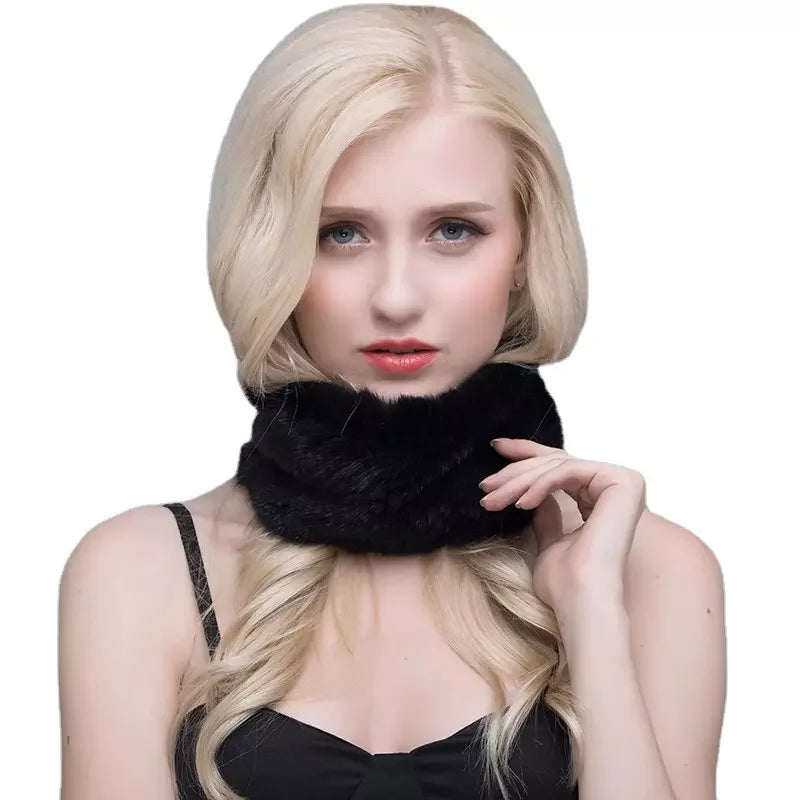 MWFur Fashion Mink Fur Scarf Women Scarves Fashion Winter Mink Scarf Knitted Mink Fur Headband for Winter Lady
