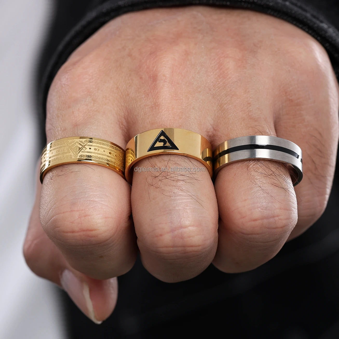 Gold Plated Masonic Rings for Men Scottish Rite 33rd Degree Grooved Band Freemasons Jewelry for Party
